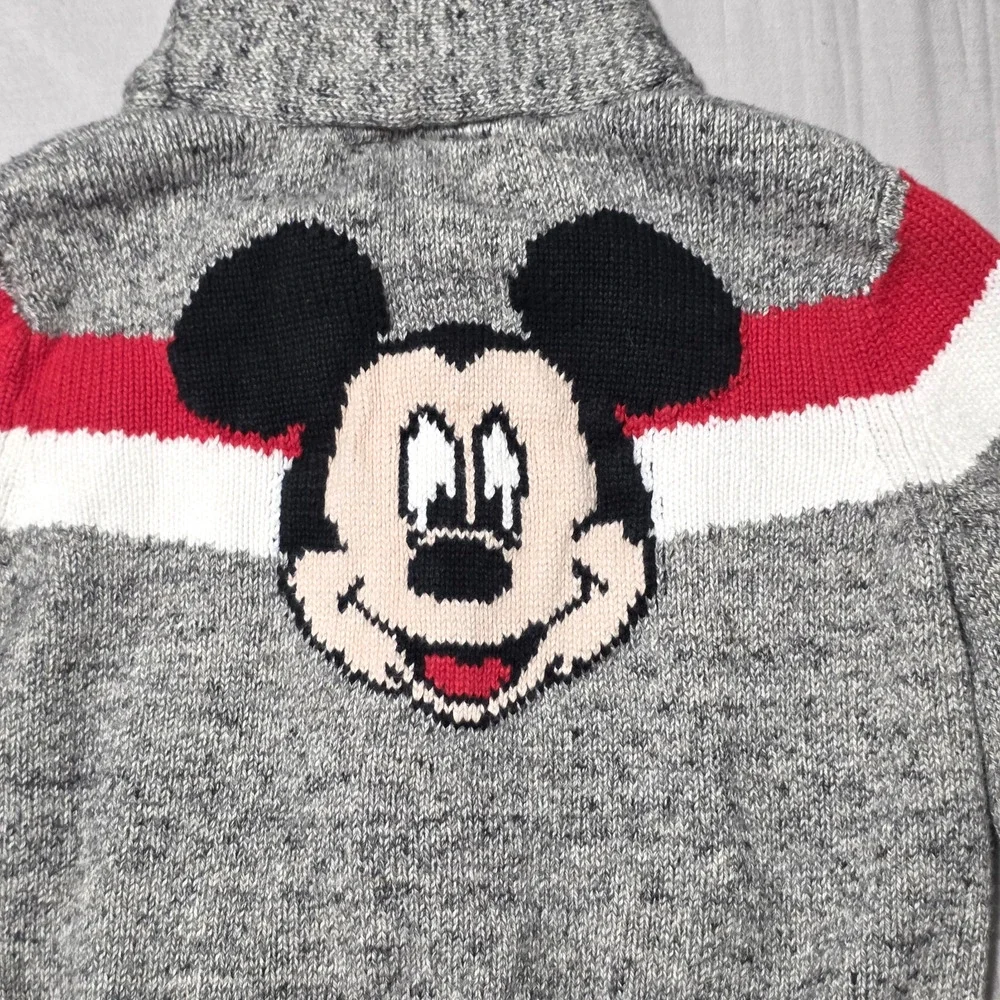 Baby GAP Disney Mickey Mouse Zip-Up Cardigan Sweater Grey/Red/White 12-18 Months